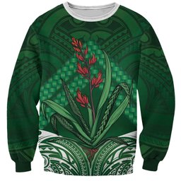 Rongoa Maori New Zealand Harakeke Sweatshirt NZ Weaving Pattern Green