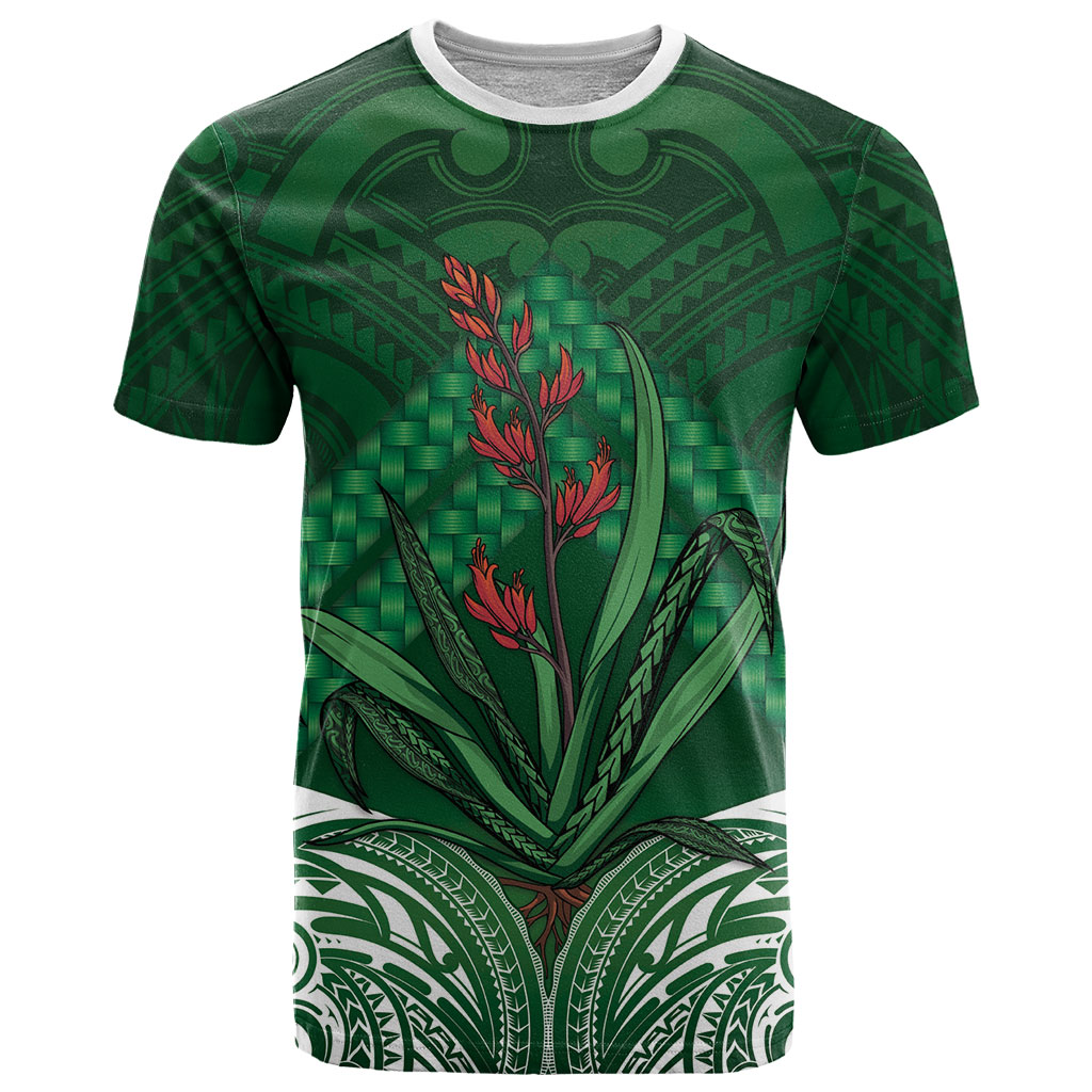 Rongoa Maori New Zealand Harakeke T Shirt NZ Weaving Pattern Green