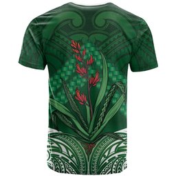 Rongoa Maori New Zealand Harakeke T Shirt NZ Weaving Pattern Green