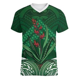 Rongoa Maori New Zealand Harakeke Women V-Neck T-Shirt NZ Weaving Pattern Green