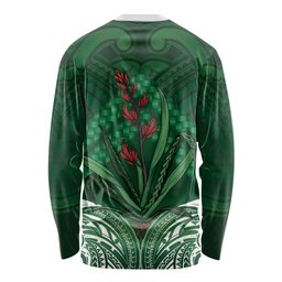 Rongoa Maori New Zealand Harakeke Long Sleeve Shirt NZ Weaving Pattern Green