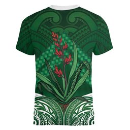 Rongoa Maori New Zealand Harakeke Women V-Neck T-Shirt NZ Weaving Pattern Green