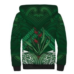 Rongoa Maori New Zealand Harakeke Sherpa Hoodie NZ Weaving Pattern Green