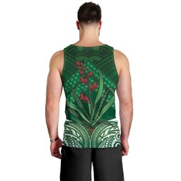 Rongoa Maori New Zealand Harakeke Men Tank Top NZ Weaving Pattern Green