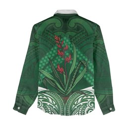 Rongoa Maori New Zealand Harakeke Women Casual Shirt NZ Weaving Pattern Green