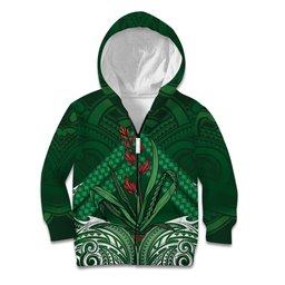 Rongoa Maori New Zealand Harakeke Kid Hoodie NZ Weaving Pattern Green