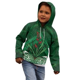 Rongoa Maori New Zealand Harakeke Kid Hoodie NZ Weaving Pattern Green