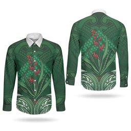 Rongoa Maori New Zealand Harakeke Couples Matching Short Sleeve Bodycon Dress and Long Sleeve Button Shirt NZ Weaving Pattern Green