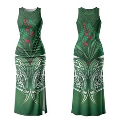 Rongoa Maori New Zealand Harakeke Couples Matching Tank Maxi Dress and Long Sleeve Button Shirt NZ Weaving Pattern Green