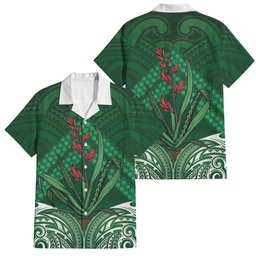 Rongoa Maori New Zealand Harakeke Family Matching Long Sleeve Bodycon Dress and Hawaiian Shirt NZ Weaving Pattern Green