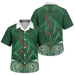 Rongoa Maori New Zealand Harakeke Family Matching Short Sleeve Bodycon Dress and Hawaiian Shirt NZ Weaving Pattern Green