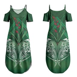 Rongoa Maori New Zealand Harakeke Family Matching Summer Maxi Dress and Hawaiian Shirt NZ Weaving Pattern Green