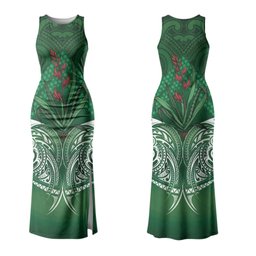 Rongoa Maori New Zealand Harakeke Family Matching Tank Maxi Dress and Hawaiian Shirt NZ Weaving Pattern Green