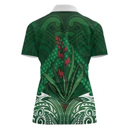 Rongoa Maori New Zealand Harakeke Women Polo Shirt NZ Weaving Pattern Green