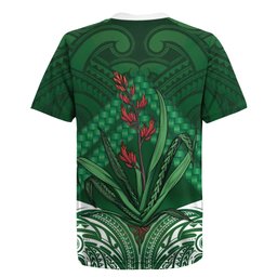 Rongoa Maori New Zealand Harakeke Rugby Jersey NZ Weaving Pattern Green