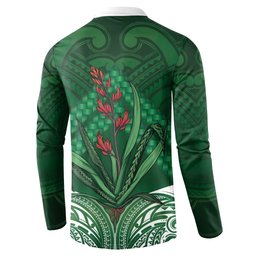 Rongoa Maori New Zealand Harakeke Button Sweatshirt NZ Weaving Pattern Green