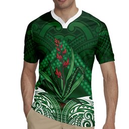 Rongoa Maori New Zealand Harakeke Rugby Jersey NZ Weaving Pattern Green