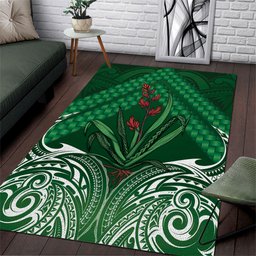 Rongoa Maori New Zealand Harakeke Area Rug NZ Weaving Pattern Green