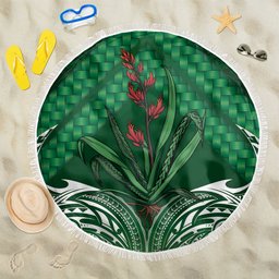 Rongoa Maori New Zealand Harakeke Beach Blanket NZ Weaving Pattern Green