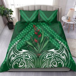 Rongoa Maori New Zealand Harakeke Bedding Set NZ Weaving Pattern Green