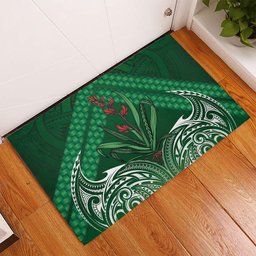Rongoa Maori New Zealand Harakeke Rubber Doormat NZ Weaving Pattern Green