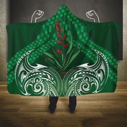 Rongoa Maori New Zealand Harakeke Hooded Blanket NZ Weaving Pattern Green