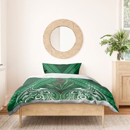 Rongoa Maori New Zealand Harakeke Bedding Set NZ Weaving Pattern Green