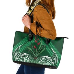 Rongoa Maori New Zealand Harakeke Leather Tote Bag NZ Weaving Pattern Green