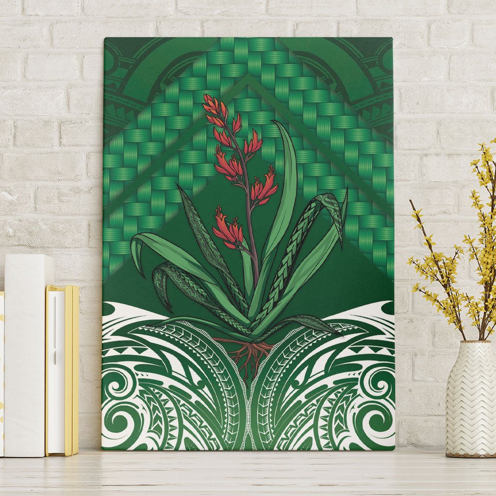 Rongoa Maori New Zealand Harakeke Canvas Wall Art NZ Weaving Pattern Green