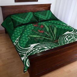 Rongoa Maori New Zealand Harakeke Quilt Bed Set NZ Weaving Pattern Green