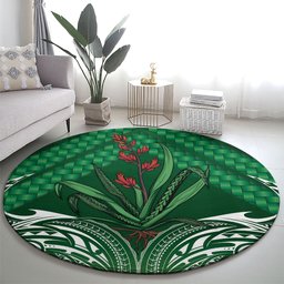 Rongoa Maori New Zealand Harakeke Round Carpet NZ Weaving Pattern Green