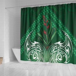 Rongoa Maori New Zealand Harakeke Shower Curtain NZ Weaving Pattern Green