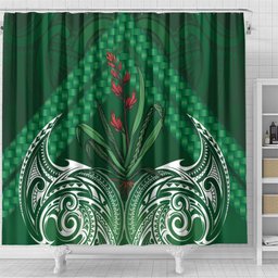 Rongoa Maori New Zealand Harakeke Shower Curtain NZ Weaving Pattern Green