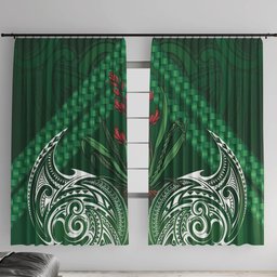 Rongoa Maori New Zealand Harakeke Window Curtain NZ Weaving Pattern Green