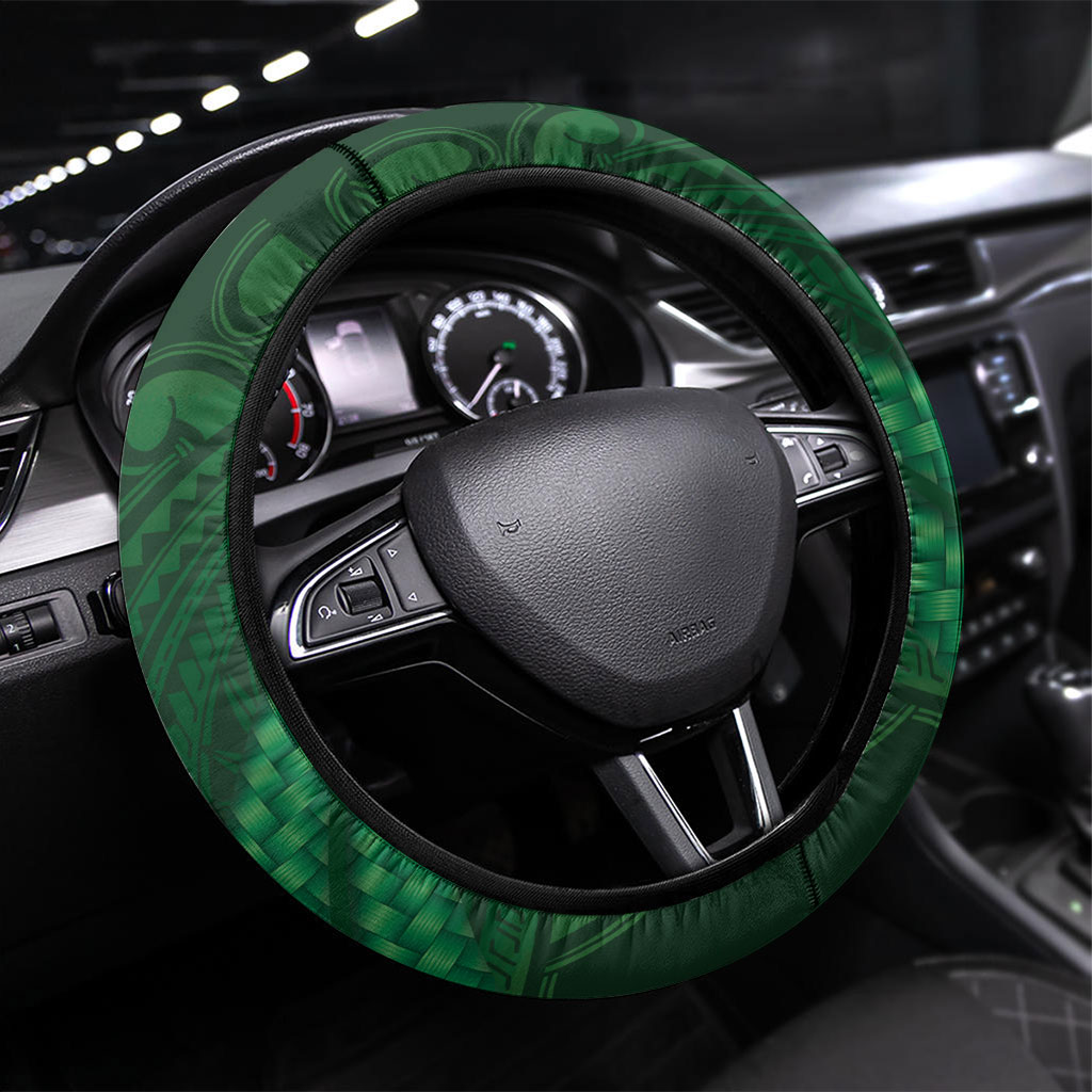 Rongoa Maori New Zealand Harakeke Steering Wheel Cover NZ Weaving Pattern Green