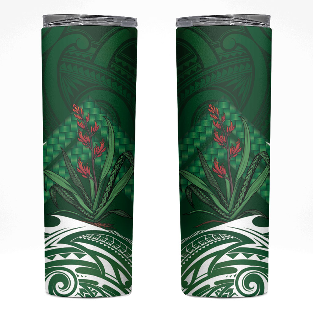 Rongoa Maori New Zealand Harakeke Skinny Tumbler NZ Weaving Pattern Green