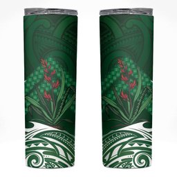 Rongoa Maori New Zealand Harakeke Skinny Tumbler NZ Weaving Pattern Green
