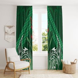 Rongoa Maori New Zealand Harakeke Window Curtain NZ Weaving Pattern Green