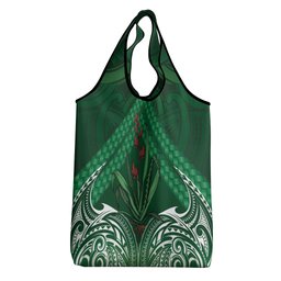 Rongoa Maori New Zealand Harakeke Grocery Bag NZ Weaving Pattern Green