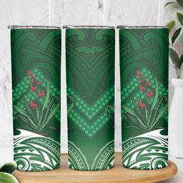Rongoa Maori New Zealand Harakeke Skinny Tumbler NZ Weaving Pattern Green
