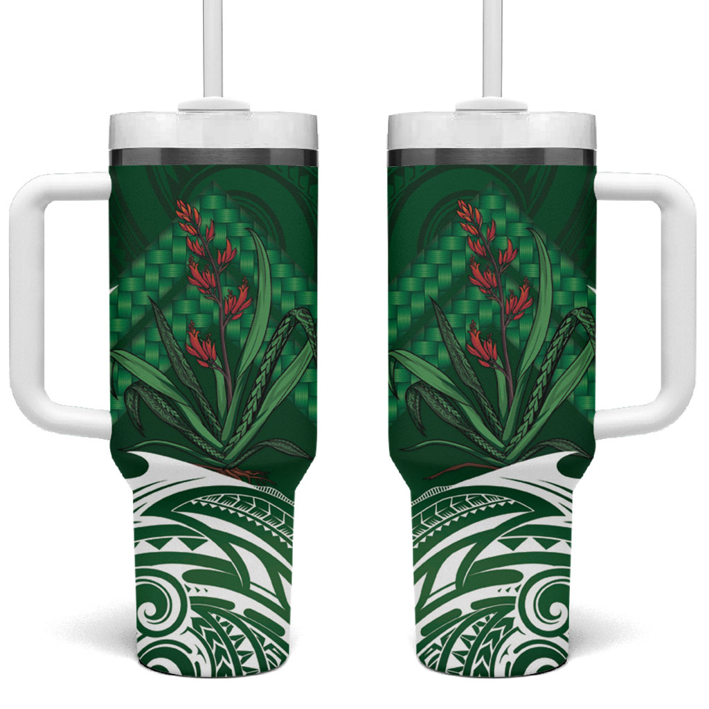 Rongoa Maori New Zealand Harakeke Tumbler With Handle NZ Weaving Pattern Green