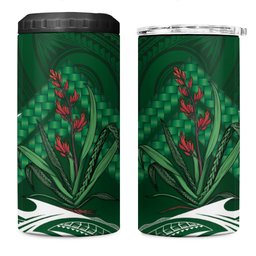 Rongoa Maori New Zealand Harakeke 4 in 1 Can Cooler Tumbler NZ Weaving Pattern Green