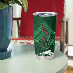 Rongoa Maori New Zealand Harakeke Tumbler Cup NZ Weaving Pattern Green
