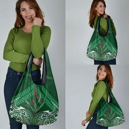 Rongoa Maori New Zealand Harakeke Grocery Bag NZ Weaving Pattern Green