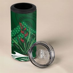 Rongoa Maori New Zealand Harakeke 4 in 1 Can Cooler Tumbler NZ Weaving Pattern Green