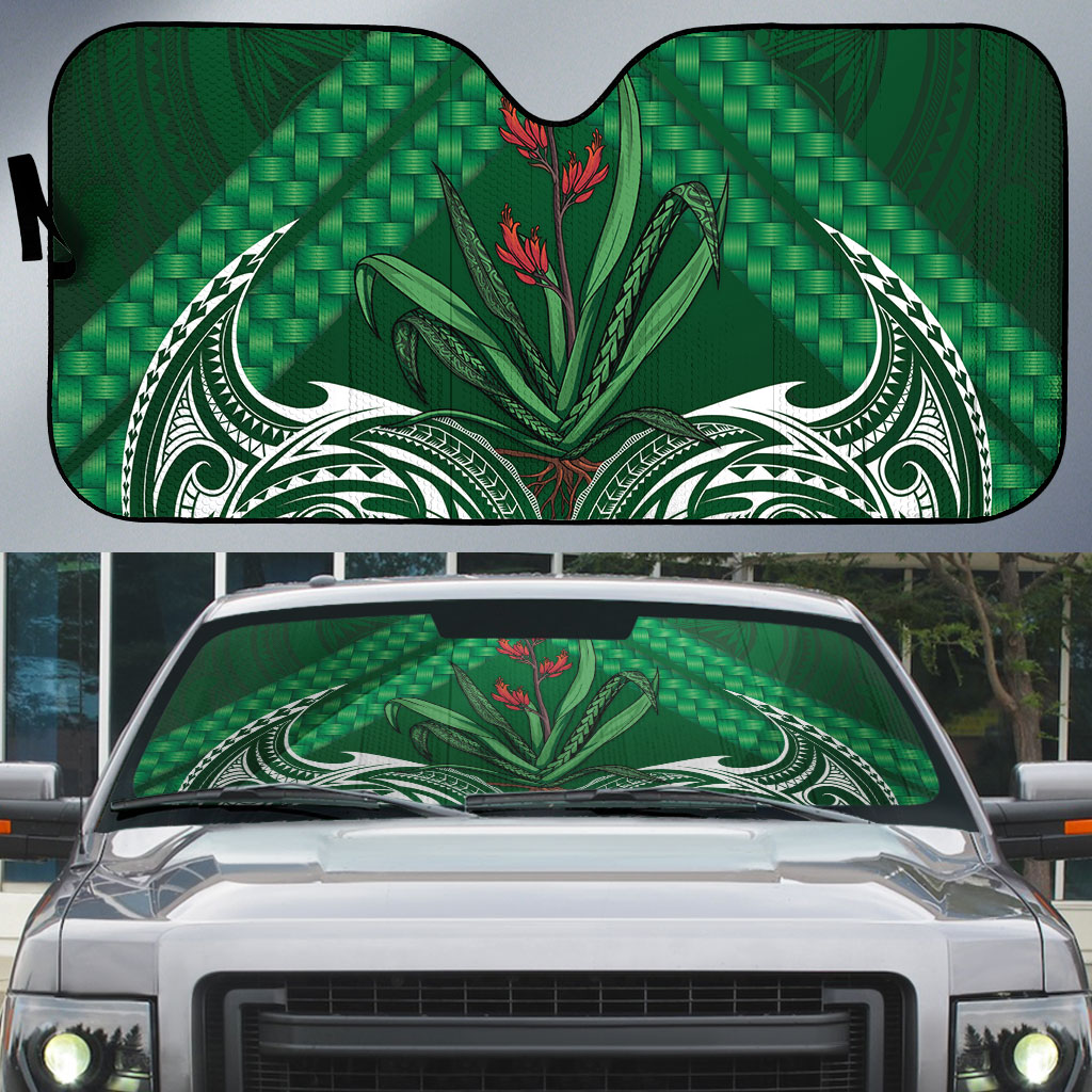 Rongoa Maori New Zealand Harakeke Auto Sun Shade NZ Weaving Pattern Green