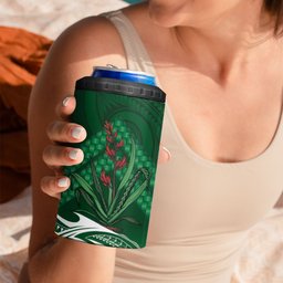 Rongoa Maori New Zealand Harakeke 4 in 1 Can Cooler Tumbler NZ Weaving Pattern Green