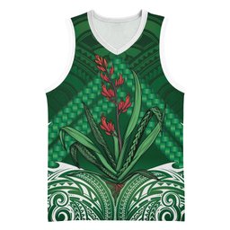 Rongoa Maori New Zealand Harakeke Basketball Jersey NZ Weaving Pattern Green