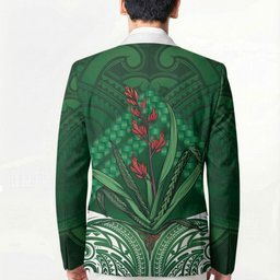 Rongoa Maori New Zealand Harakeke Blazer NZ Weaving Pattern Green