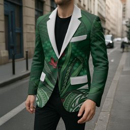 Rongoa Maori New Zealand Harakeke Blazer NZ Weaving Pattern Green